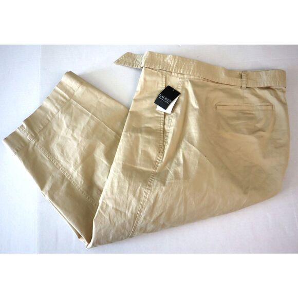 Lauren Ralph Lauren WMN Sz 16W Beige Micro-Sand Twill Belted Wide Leg Pants - Picture 13 of 15